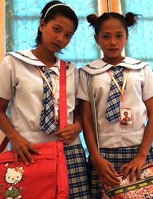 Filipina schoolgirls Sally and Nica